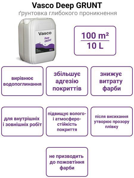 Vasco Deep Grunt грунт глубокого проникновения на акрилатной основе внутри и снаружи 10 л 5288 фото