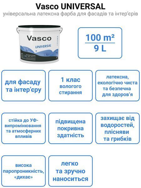 Vasco UNIVERSAL универсальная латексная краска для фасадов и интерьеров 0,9 л 5276-1 фото
