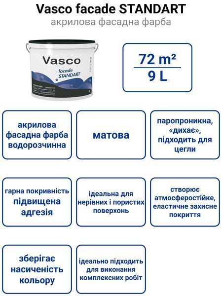 Vasco Facade Standart акриловая фасадная краска 9л 5257 фото
