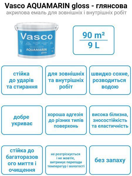 Vasco AQUAMARIN gloss акриловая эмаль универсальная глянцевая 2,7л 5656 фото