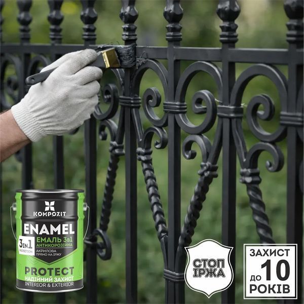 Емаль антикорозійна 3 в 1 PROTECT шовковисто-матова Kompozit Білий RAL 9016 0,75 кг 000590 фото