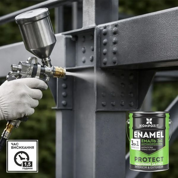 Емаль антикорозійна 3 в 1 PROTECT шовковисто-матова Kompozit Білий RAL 9016 0,75 кг 000590 фото