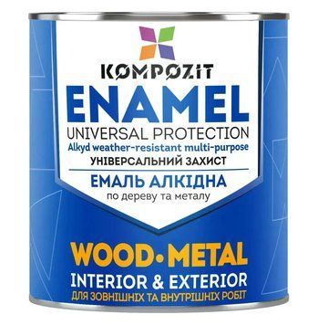 Алкідна емаль по металу і дереву Kompozit біла 0,25 кг 000379 фото