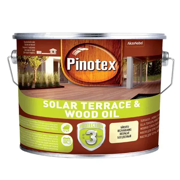 Pinotex Solar Terrace and Wood Oil — водна олія з воском та УФ-фільтром для терас, меблів і фасадів